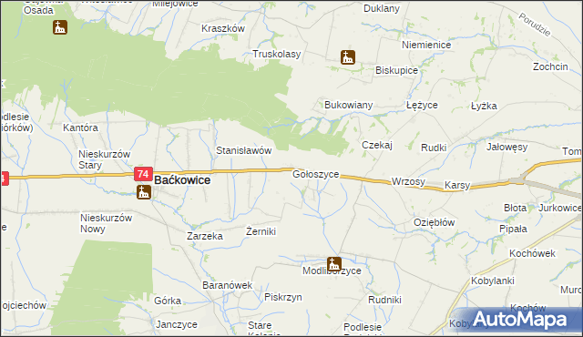 mapa Gołoszyce, Gołoszyce na mapie Targeo