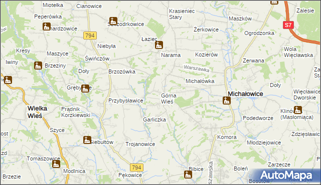 mapa Górna Wieś gmina Michałowice, Górna Wieś gmina Michałowice na mapie Targeo