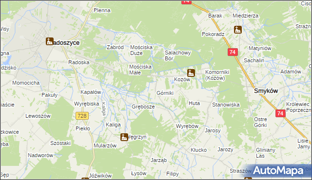 mapa Górniki gmina Radoszyce, Górniki gmina Radoszyce na mapie Targeo