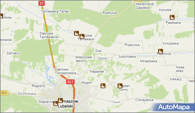 mapa Górno gmina Tomaszów Lubelski, Górno gmina Tomaszów Lubelski na mapie Targeo