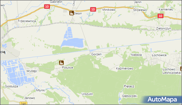 mapa Gorzeń gmina Nakło nad Notecią, Gorzeń gmina Nakło nad Notecią na mapie Targeo