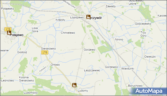 mapa Gorzewo gmina Ryczywół, Gorzewo gmina Ryczywół na mapie Targeo