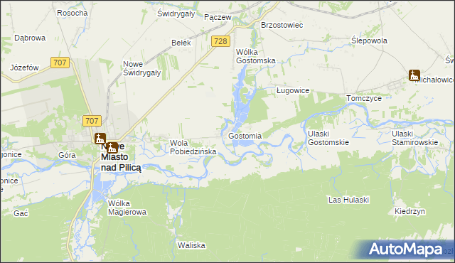 mapa Gostomia gmina Nowe Miasto nad Pilicą, Gostomia gmina Nowe Miasto nad Pilicą na mapie Targeo