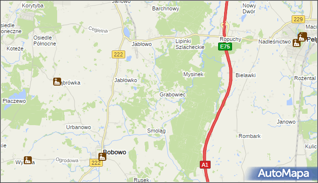 mapa Grabowiec gmina Bobowo, Grabowiec gmina Bobowo na mapie Targeo