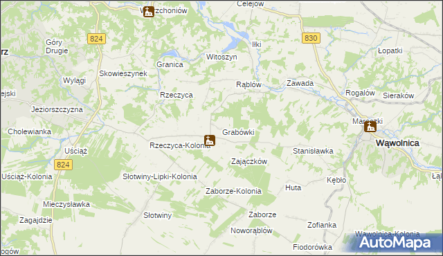 mapa Grabówki gmina Wąwolnica, Grabówki gmina Wąwolnica na mapie Targeo