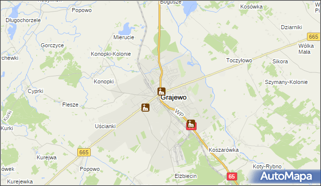 mapa Grajewo, Grajewo na mapie Targeo