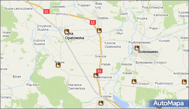 mapa Granice gmina Łęka Opatowska, Granice gmina Łęka Opatowska na mapie Targeo