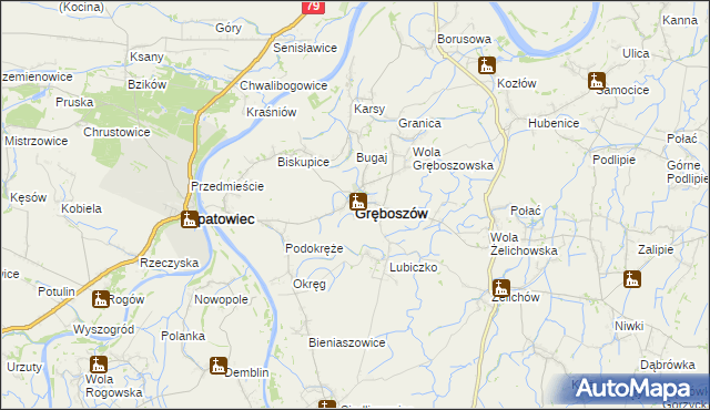 mapa Gręboszów powiat dąbrowski, Gręboszów powiat dąbrowski na mapie Targeo