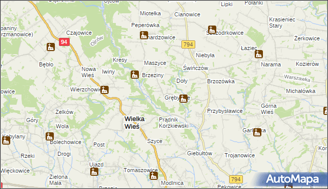 mapa Grębynice, Grębynice na mapie Targeo