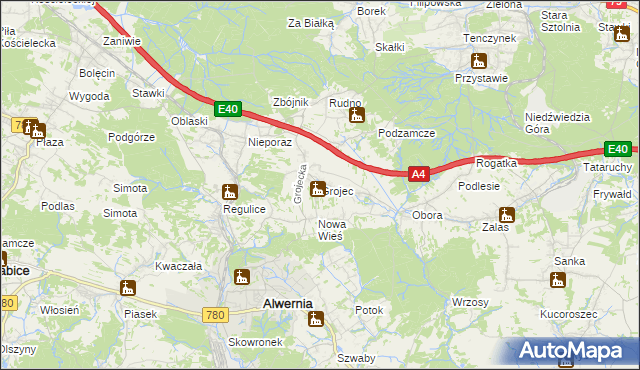 mapa Grojec gmina Alwernia, Grojec gmina Alwernia na mapie Targeo