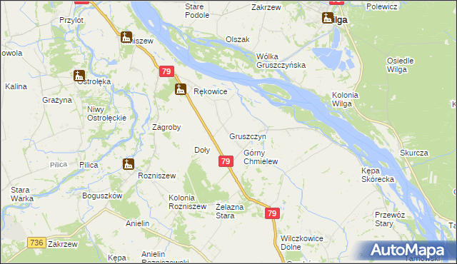 mapa Gruszczyn gmina Magnuszew, Gruszczyn gmina Magnuszew na mapie Targeo