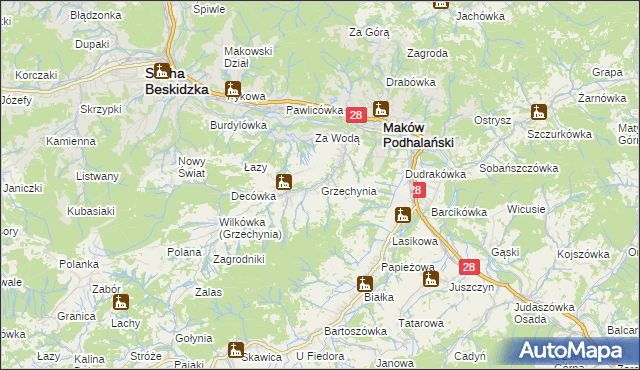 mapa Grzechynia, Grzechynia na mapie Targeo