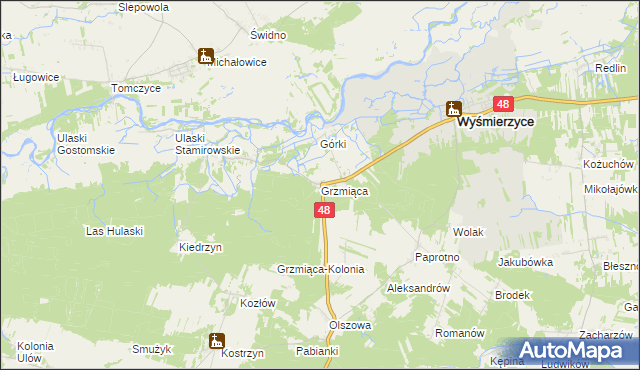 mapa Grzmiąca gmina Wyśmierzyce, Grzmiąca gmina Wyśmierzyce na mapie Targeo
