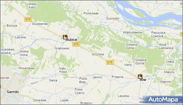 mapa Grzybów gmina Słubice, Grzybów gmina Słubice na mapie Targeo