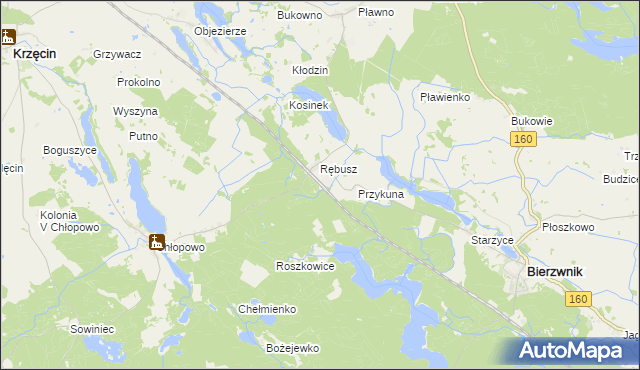 mapa Grzywna gmina Bierzwnik, Grzywna gmina Bierzwnik na mapie Targeo