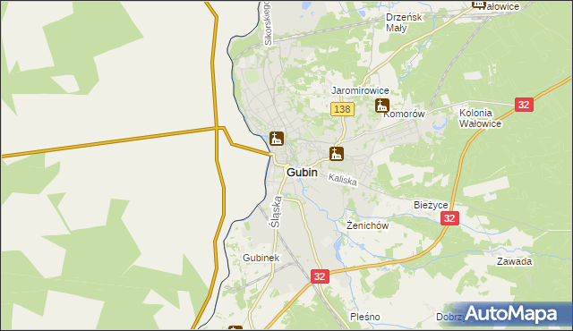 mapa Gubin, Gubin na mapie Targeo