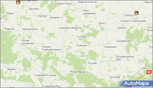 mapa Gutkowo gmina Siemiątkowo, Gutkowo gmina Siemiątkowo na mapie Targeo