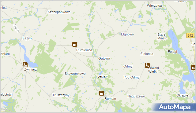 mapa Gutowo gmina Lubawa, Gutowo gmina Lubawa na mapie Targeo