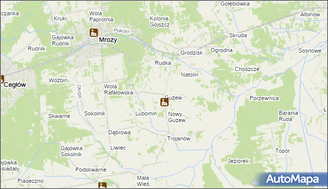 mapa Guzew gmina Mrozy, Guzew gmina Mrozy na mapie Targeo
