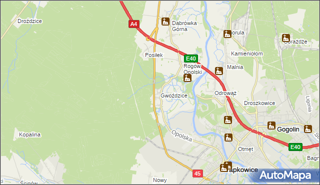 mapa Gwoździce, Gwoździce na mapie Targeo