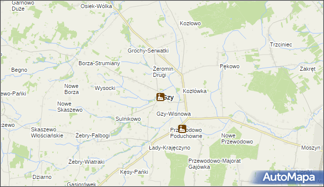 mapa Gzy, Gzy na mapie Targeo