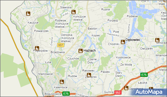 mapa Hażlach, Hażlach na mapie Targeo