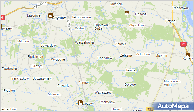 mapa Henryków gmina Chynów, Henryków gmina Chynów na mapie Targeo