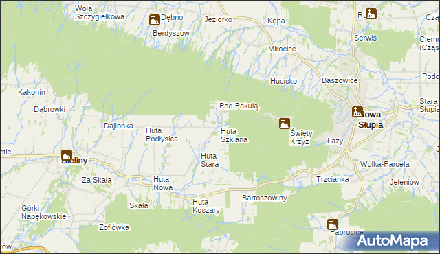 mapa Huta Szklana gmina Bieliny, Huta Szklana gmina Bieliny na mapie Targeo