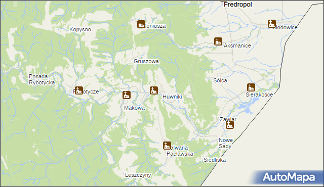 mapa Huwniki, Huwniki na mapie Targeo