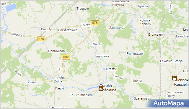 mapa Iwanówka gmina Turośń Kościelna, Iwanówka gmina Turośń Kościelna na mapie Targeo