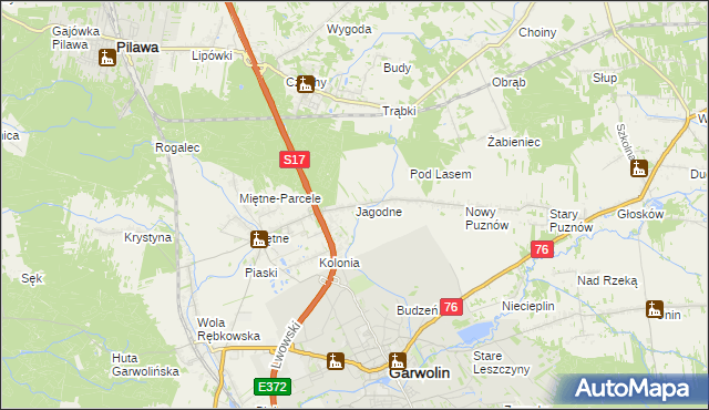 mapa Jagodne gmina Garwolin, Jagodne gmina Garwolin na mapie Targeo