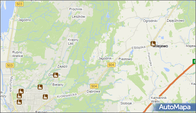 mapa Jagodnik gmina Milejewo, Jagodnik gmina Milejewo na mapie Targeo