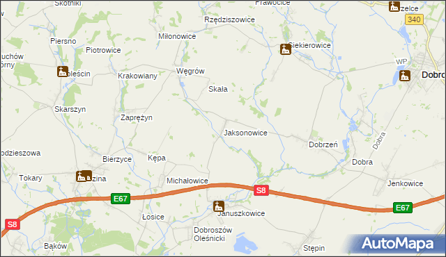 mapa Jaksonowice, Jaksonowice na mapie Targeo