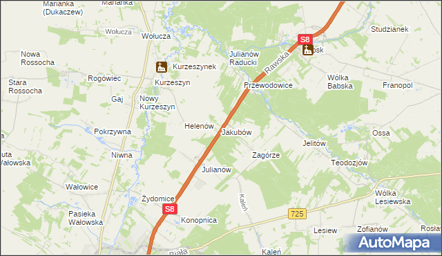 mapa Jakubów gmina Rawa Mazowiecka, Jakubów gmina Rawa Mazowiecka na mapie Targeo