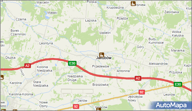 mapa Jakubów powiat miński, Jakubów powiat miński na mapie Targeo