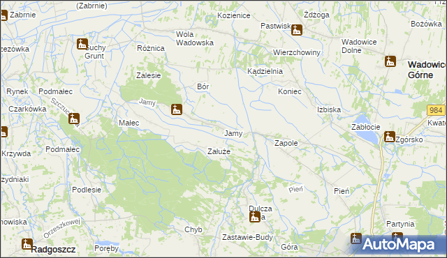 mapa Jamy gmina Wadowice Górne, Jamy gmina Wadowice Górne na mapie Targeo