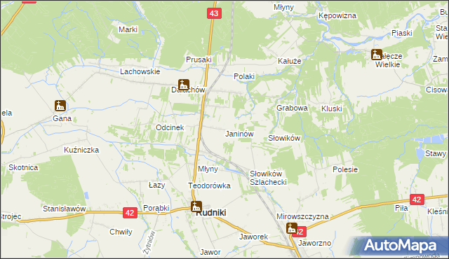 mapa Janinów gmina Rudniki, Janinów gmina Rudniki na mapie Targeo