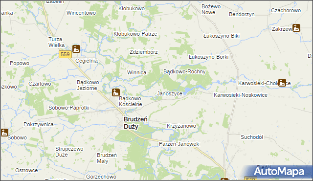 mapa Janoszyce, Janoszyce na mapie Targeo