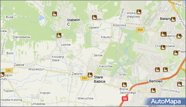 mapa Janów gmina Stare Babice, Janów gmina Stare Babice na mapie Targeo