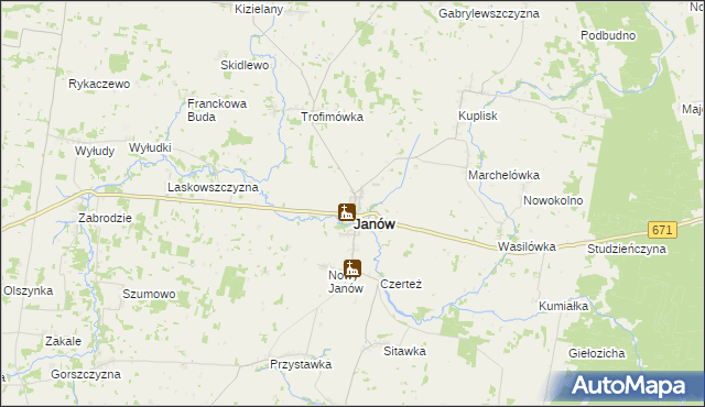 mapa Janów powiat sokólski, Janów powiat sokólski na mapie Targeo