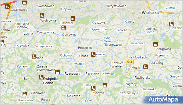 mapa Janowice gmina Wieliczka, Janowice gmina Wieliczka na mapie Targeo