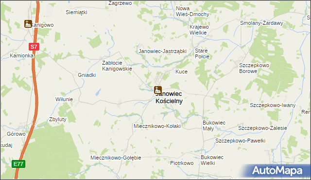 mapa Janowiec Kościelny, Janowiec Kościelny na mapie Targeo