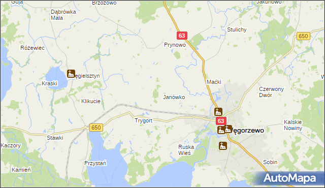 mapa Janówko gmina Węgorzewo, Janówko gmina Węgorzewo na mapie Targeo