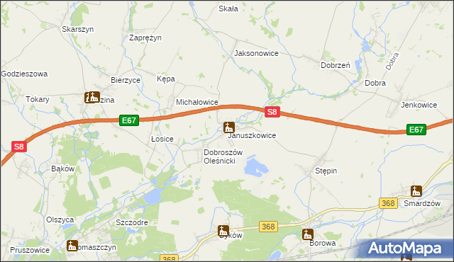 mapa Januszkowice gmina Długołęka, Januszkowice gmina Długołęka na mapie Targeo
