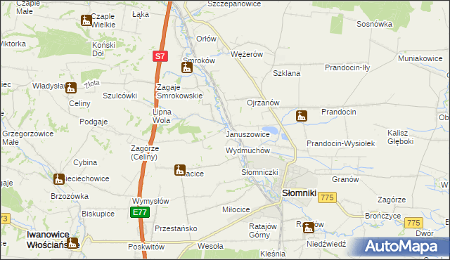 mapa Januszowice gmina Słomniki, Januszowice gmina Słomniki na mapie Targeo