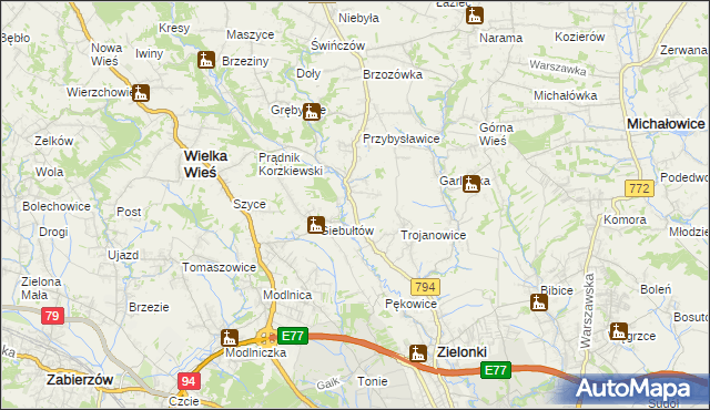 mapa Januszowice gmina Zielonki, Januszowice gmina Zielonki na mapie Targeo