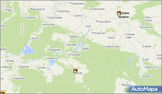 mapa Jasień gmina Kobiele Wielkie, Jasień gmina Kobiele Wielkie na mapie Targeo