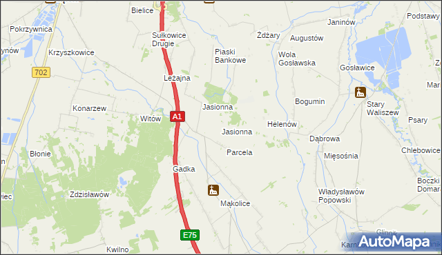 mapa Jasionna gmina Głowno, Jasionna gmina Głowno na mapie Targeo