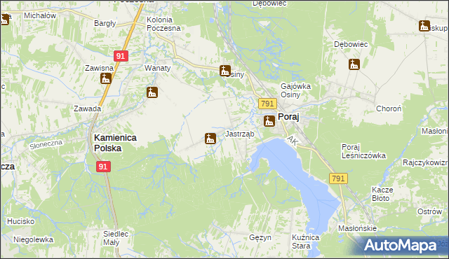 mapa Jastrząb gmina Poraj, Jastrząb gmina Poraj na mapie Targeo