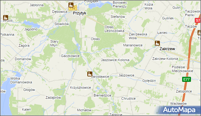 mapa Jaszowice-Kolonia, Jaszowice-Kolonia na mapie Targeo